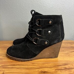 Diba Black Suede Lace Up Wedge Ankle Boots Women Size 9 NEW‎